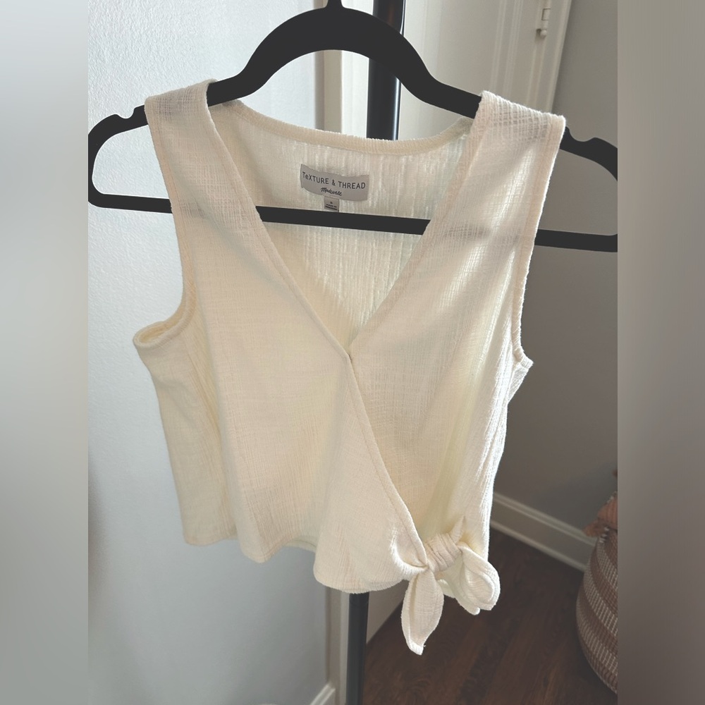 Madewell Texture & Thread Small Ivory Wrap Tie Front Tank Top Sleeveless V-Neck